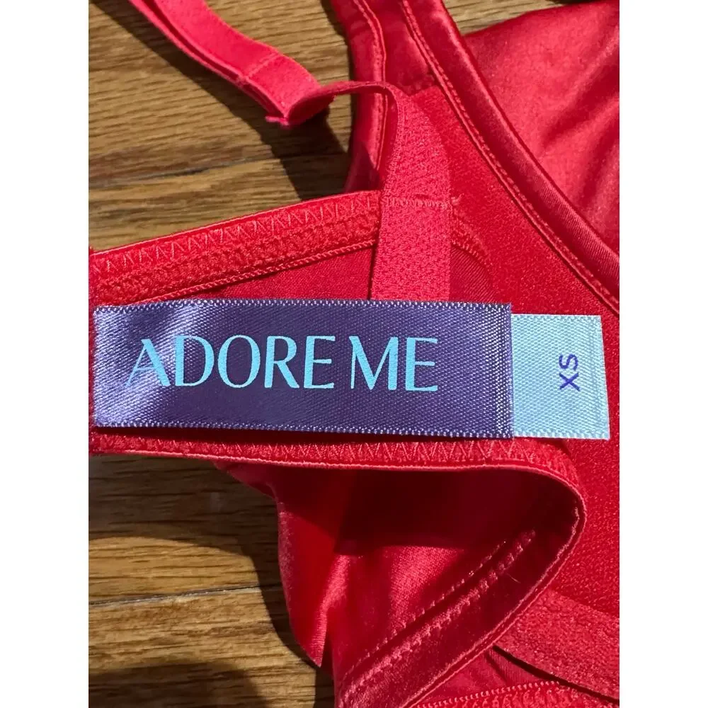 Adore Me Red Gynger Unlined Satin Bow Balconette Underwire Bra Size XS